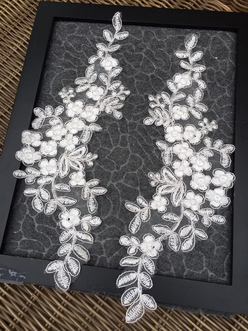 A61 Lace appliques, Color White, Dress applique, TWO PAIRS Lace appliques, Embroidered Appliques
