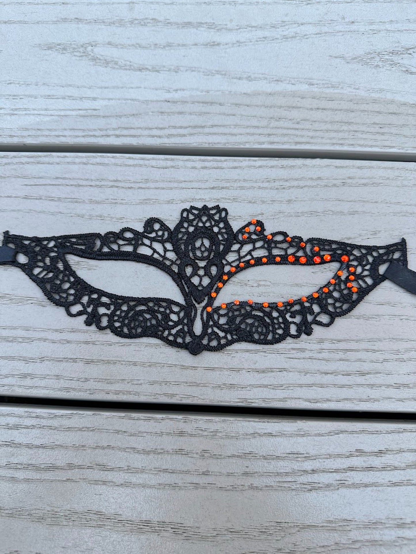 Orange Color Rhinestones with Black soft Lace Mask, Embroidery, Appliques, Black Mask, Party Mask, Wedding Mask, Halloween Mask