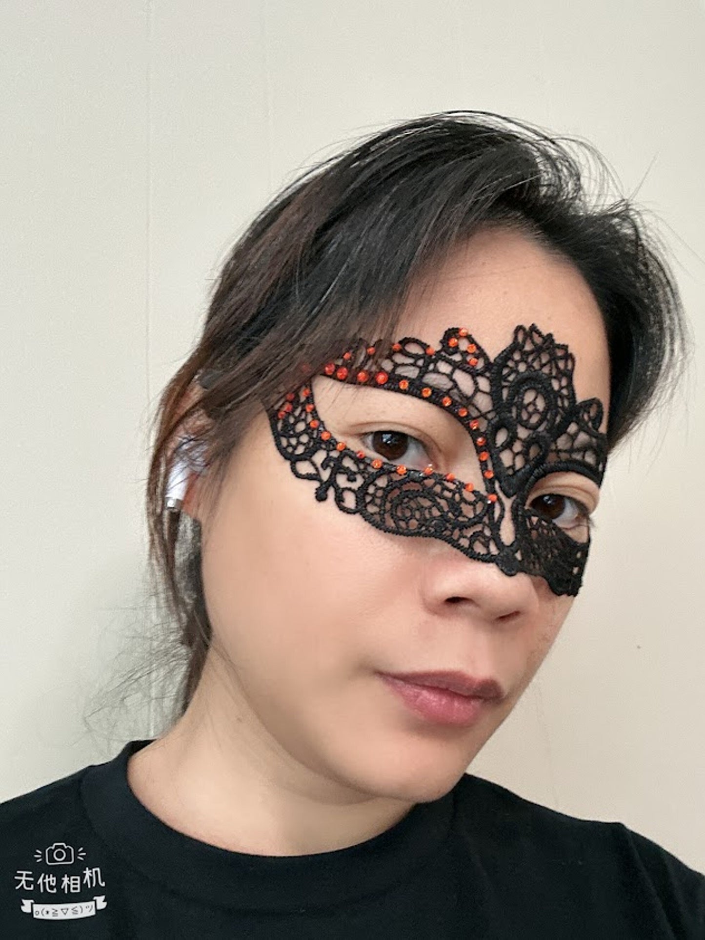 Orange Color Rhinestones with Black soft Lace Mask, Embroidery, Appliques, Black Mask, Party Mask, Wedding Mask, Halloween Mask
