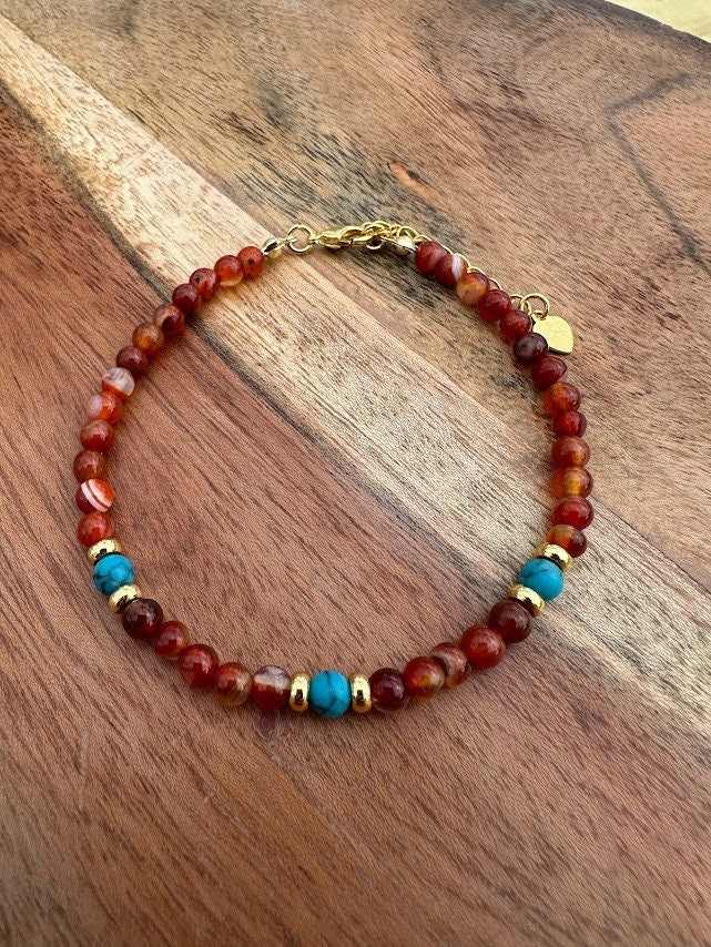18k gold plated with Agate and Turquoise Beads handmade bracelet