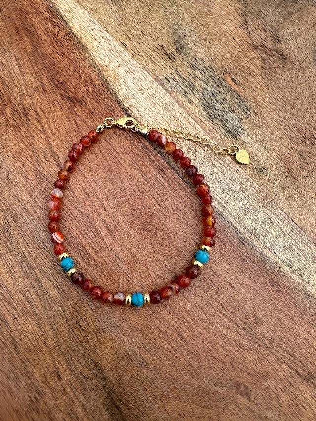 18k gold plated with Agate and Turquoise Beads handmade bracelet