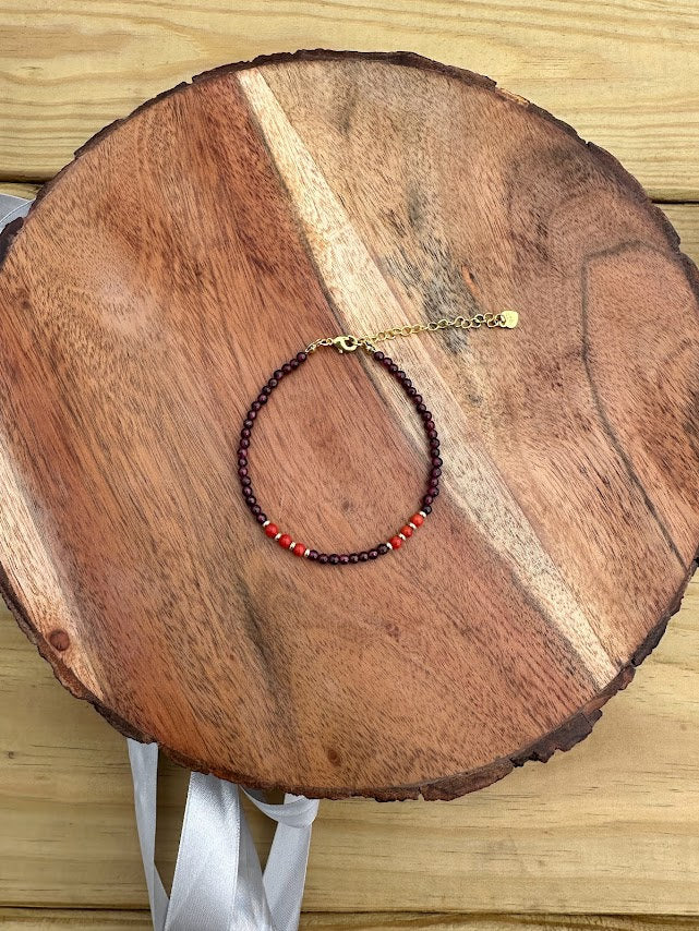 14k gold plated with Garnet and Coral handmade bracelet