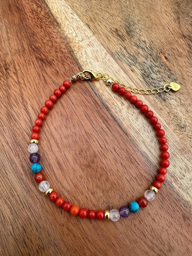 18k gold plated with Coral Beads handmade bracelet