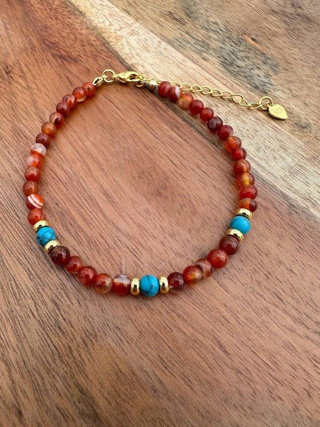 18k gold plated with Agate and Turquoise Beads handmade bracelet