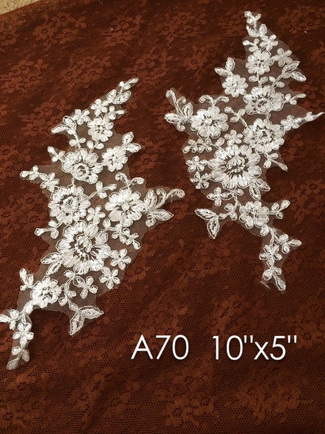 A70 Lace appliques ,wedding applique, Two Pairs Lace appliques,White color, Embroidered Appliques A70