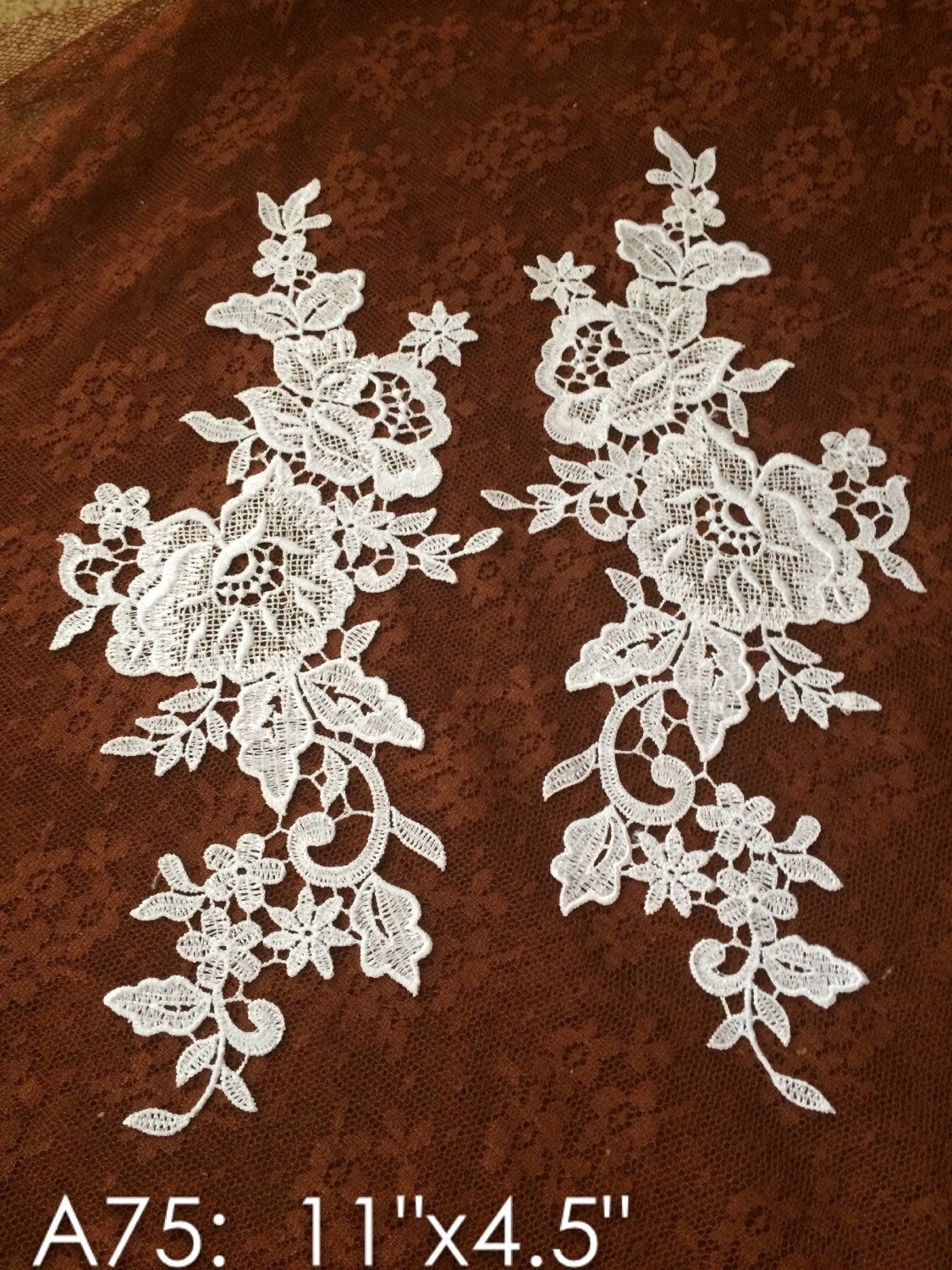 A75 Lace appliques ,wedding applique, Two Pairs Lace appliques,White color, Embroidered Appliques A75