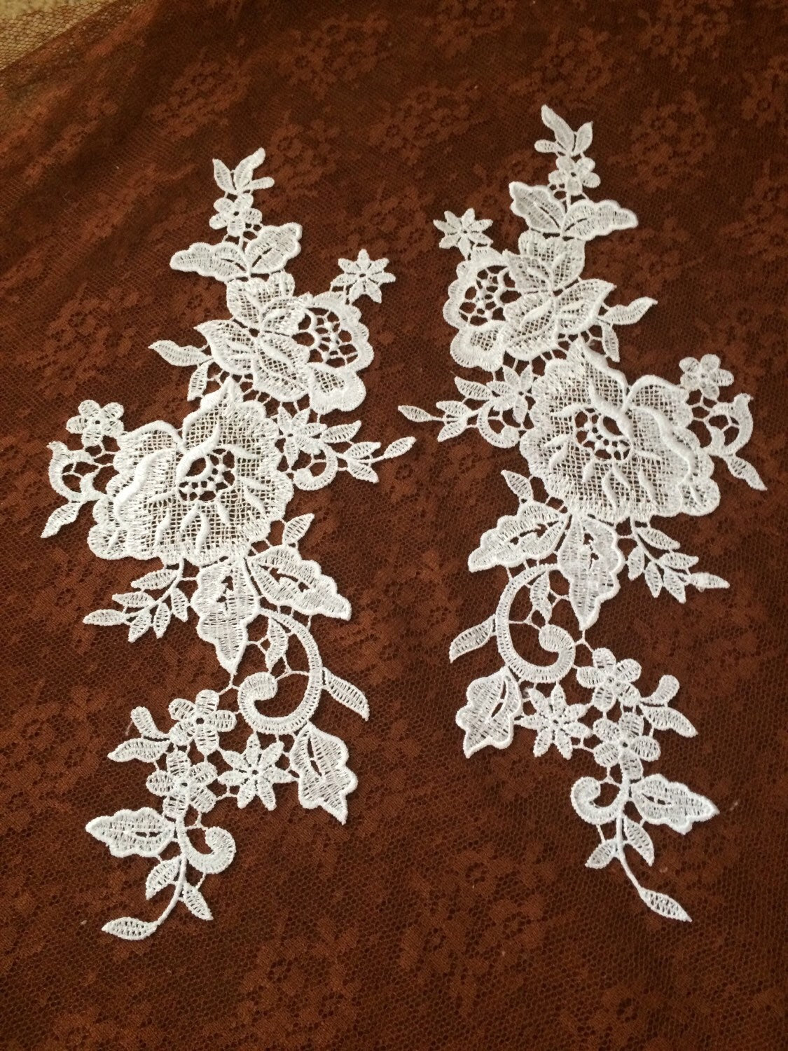 A75 Lace appliques ,wedding applique, Two Pairs Lace appliques,White color, Embroidered Appliques A75