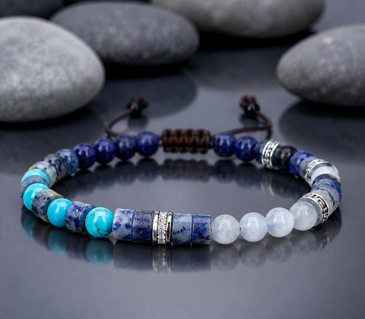 Gemstone Bracelet for HIM OR HER. Made it with Black Agate, 6mm Red Tiger’s eye beads. Adjustable Knotted Cord