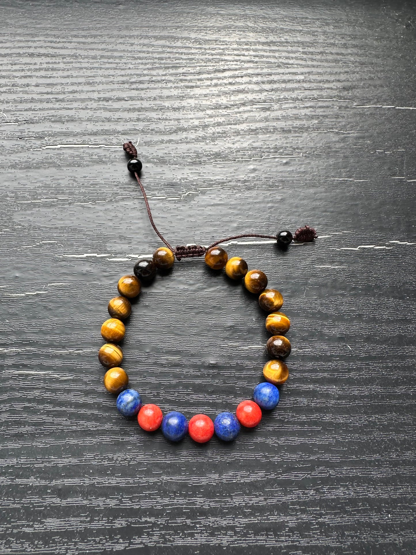 Bracelet For Men Natural Stone Beads 8mm Yellow Tiger Eye, coral and Lapis Lazuli Stretch Bracelets Adjustable Bracelet for Men