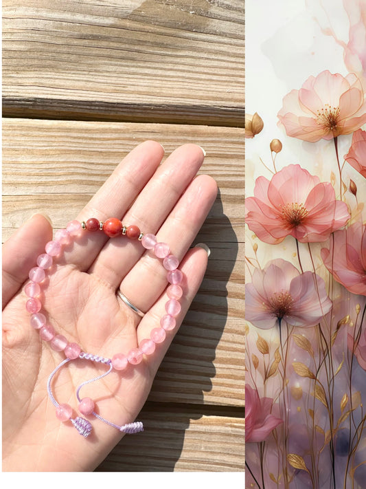 6mm pink chalcedony Handmade Bracelet, Women bracelet