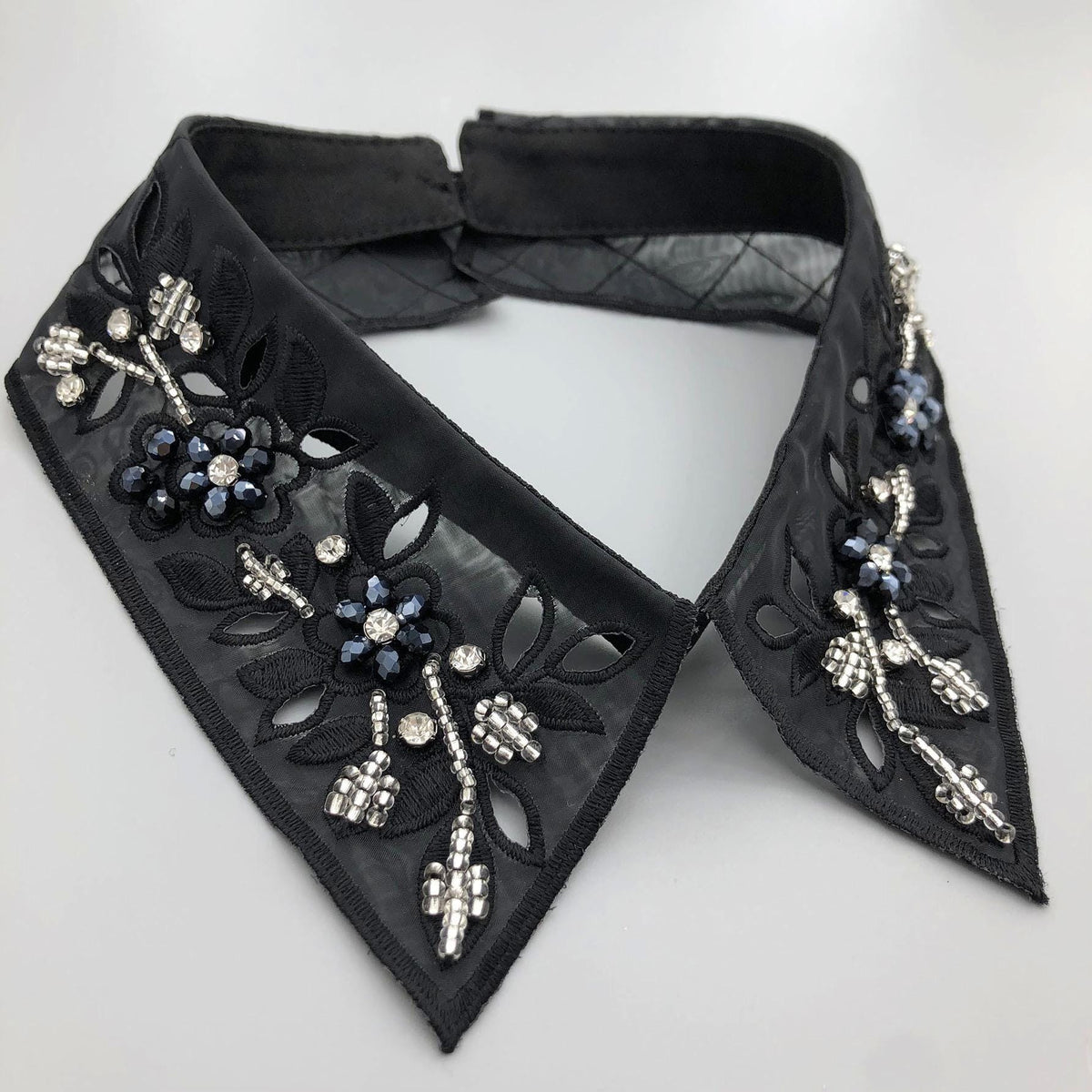 Beaded Black False Collar: Women's Fashion Lapel