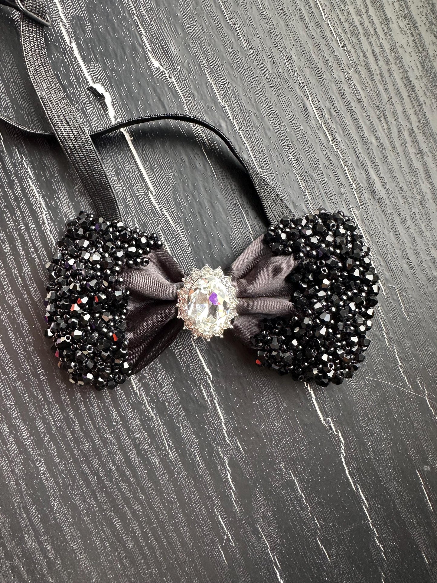 Handmade Black Crystal Bow Tie, Rhinestone Bow tie, Elegant Formal Neckwear, Wedding Groom Bow Tie ,Statement Fashion Accessory