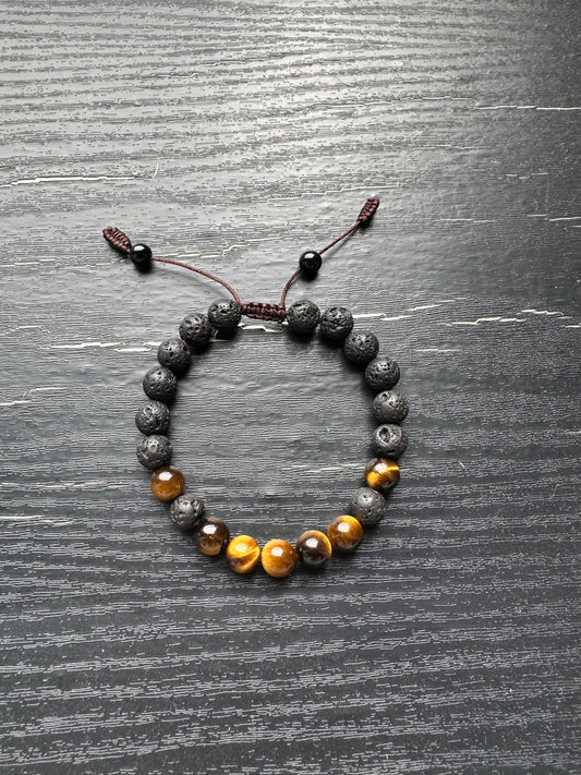 Bracelet For Men Natural Stone Beads 8mm Yellow Tiger Eye and Lava Rock Stretch Bracelets Adjustable Bracelet for Men