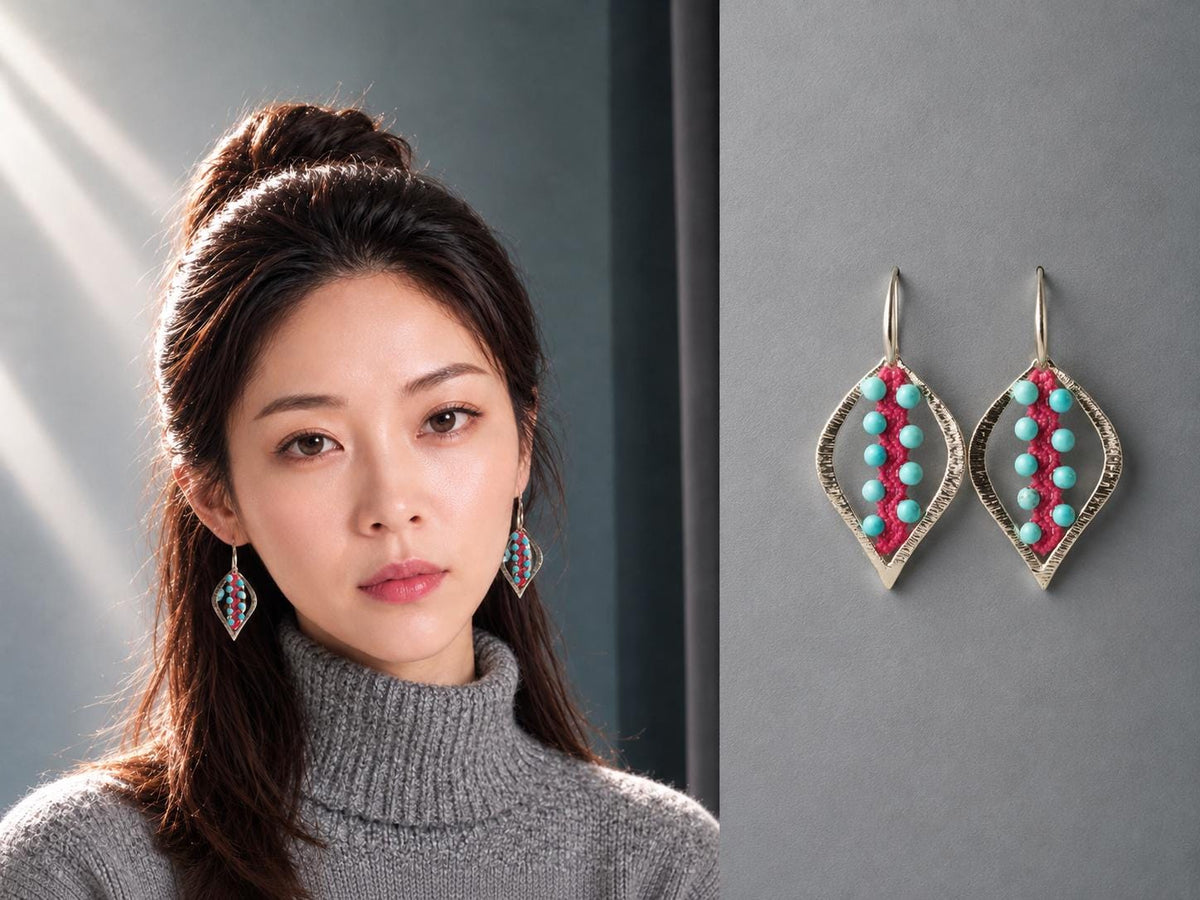 Macrame Turquoise Earrings, 18K Gold Plated, Dangle Earrings