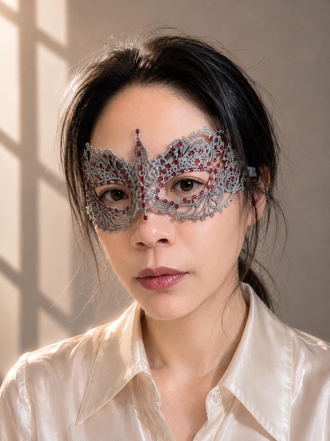 Gray Color Lace Masquerade Mask, Halloween party mask, Rhinestone masquerade mask