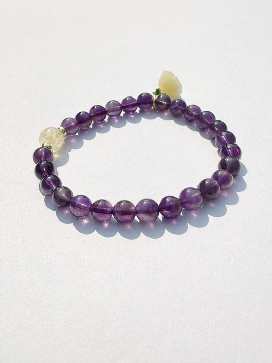 6mm Amethyst Elastic stretches for a secure, easy fit Handmade Bracelet