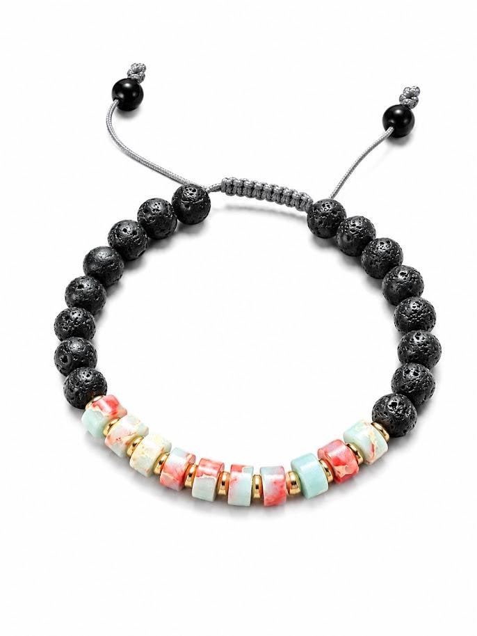 Lava Stone Beaded Bracelet for Men and Women – Synthetic Shousan Stone, Lava Stone , 14k gold plated space   -Adjustable