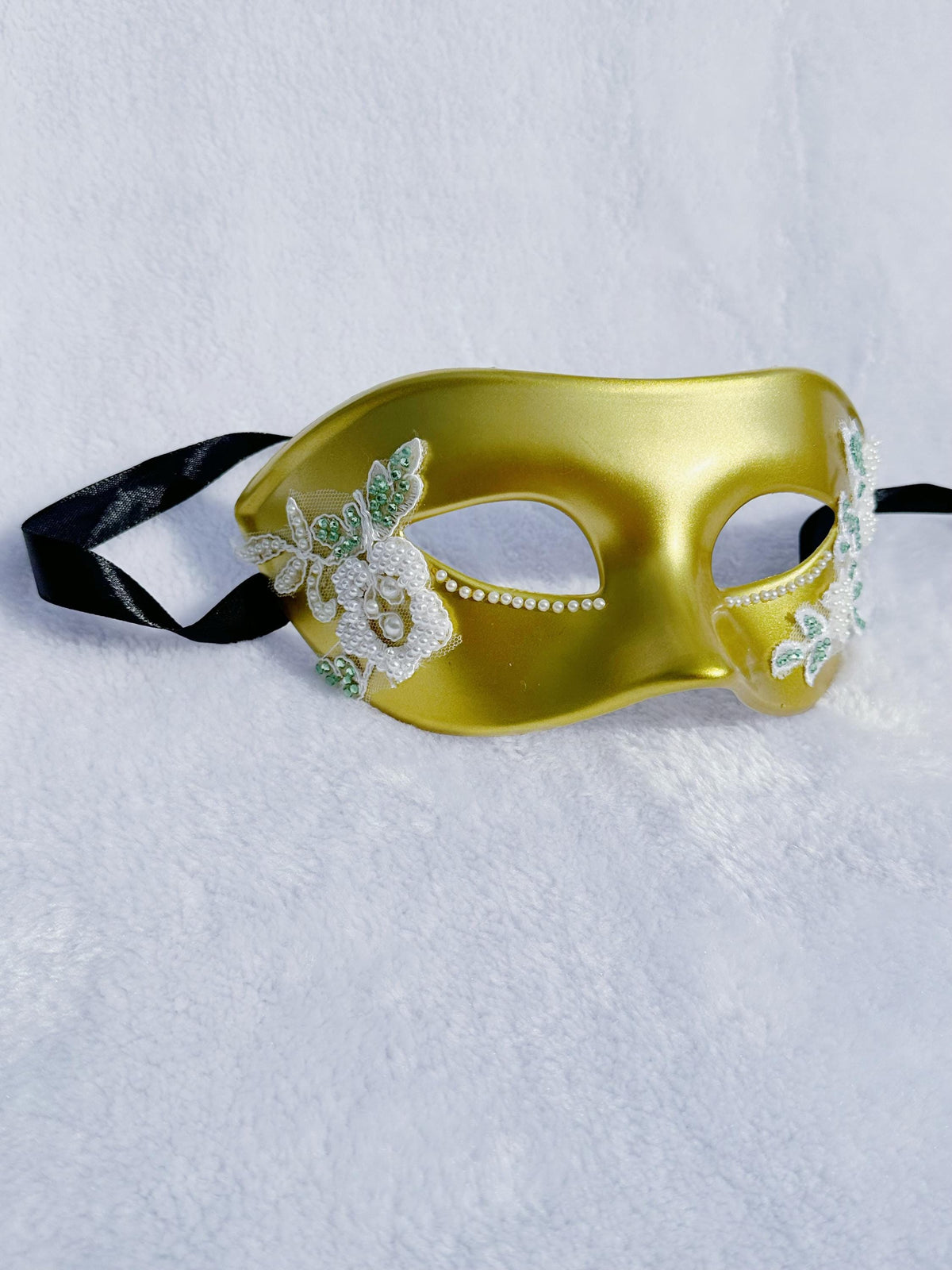 Gold Masquerade Mask with White Lace: Venetian Style Ball Mask