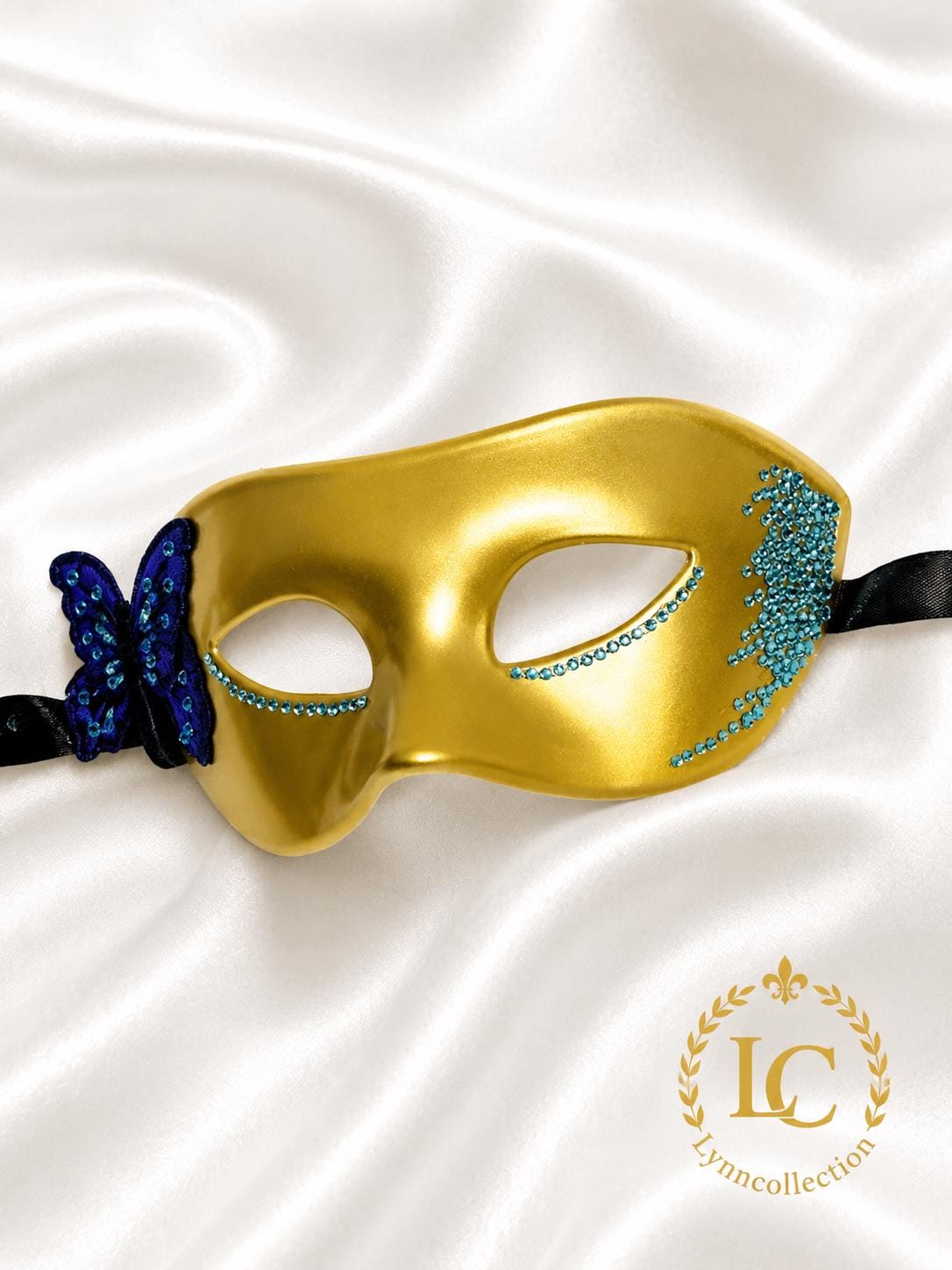 Blue Rhinestone Masquerade Mask: Butterfly Venetian Costume Ball Mask