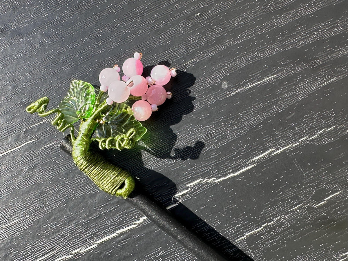 Vintage Hair Stick, Grape Hairpin, (light purple Kunzite gemstone) Ancient Style Costume Handmade Wooden Hair Accessory