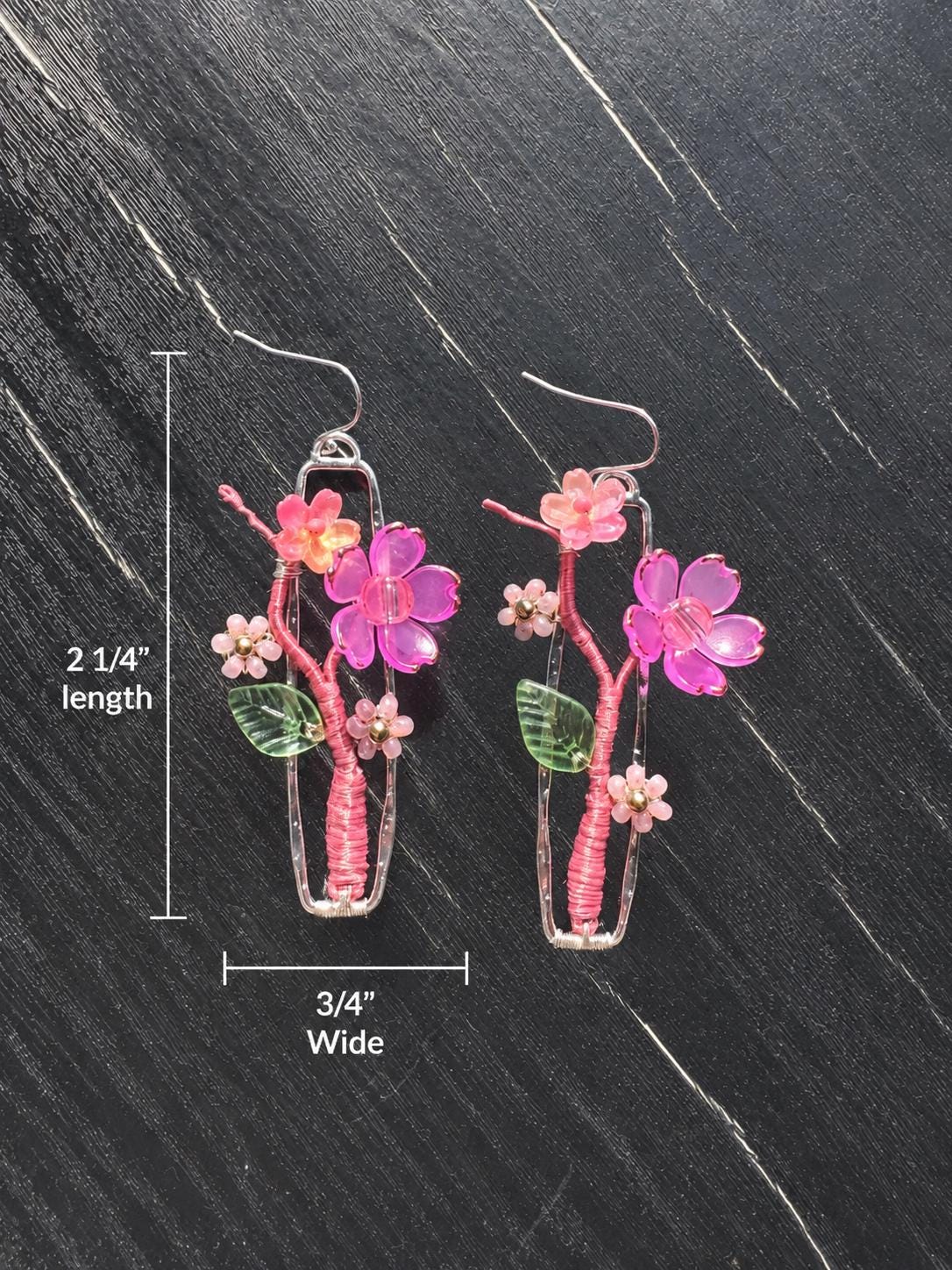 Gold Plated, cherry blossom, size: 2 1/4” Length X 3/4” wide