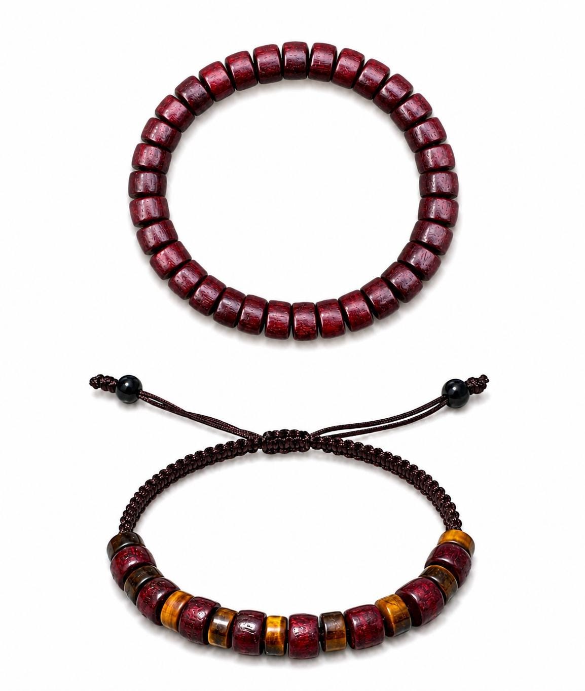 Bracelet for Him and Her, Yellow Tiger’s eye and sandalwood, Adjustable knot, two pieces bracelet