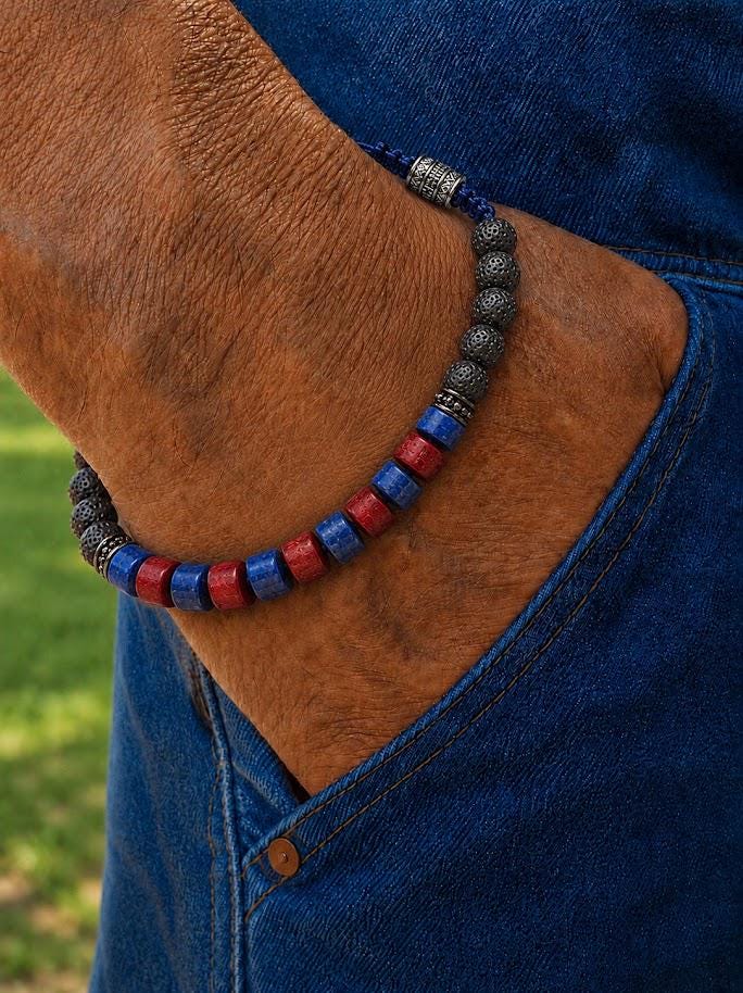 Beaded Bracelet for Him and Her – Lapis Lazuli, Sandalwood, Lava Stones,6mm beads, Adjustable