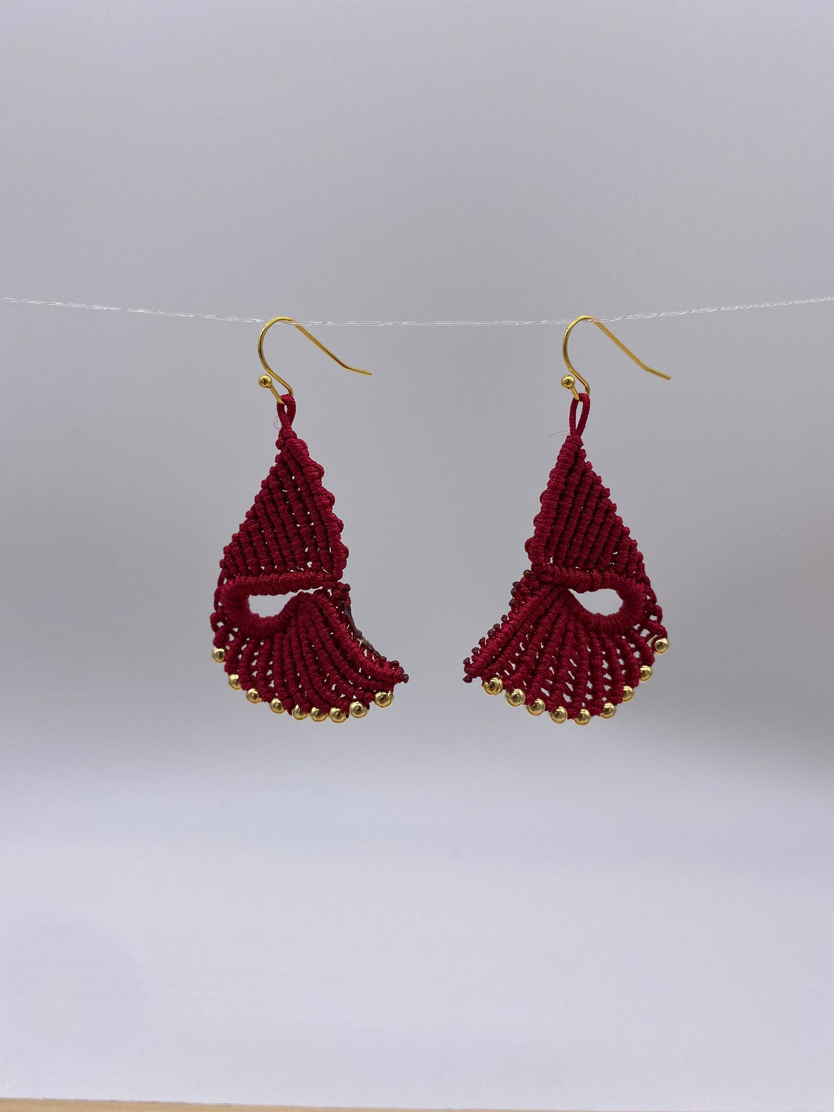 Red Macrame Dangle Earrings: Bohemian Tribal Jewelry