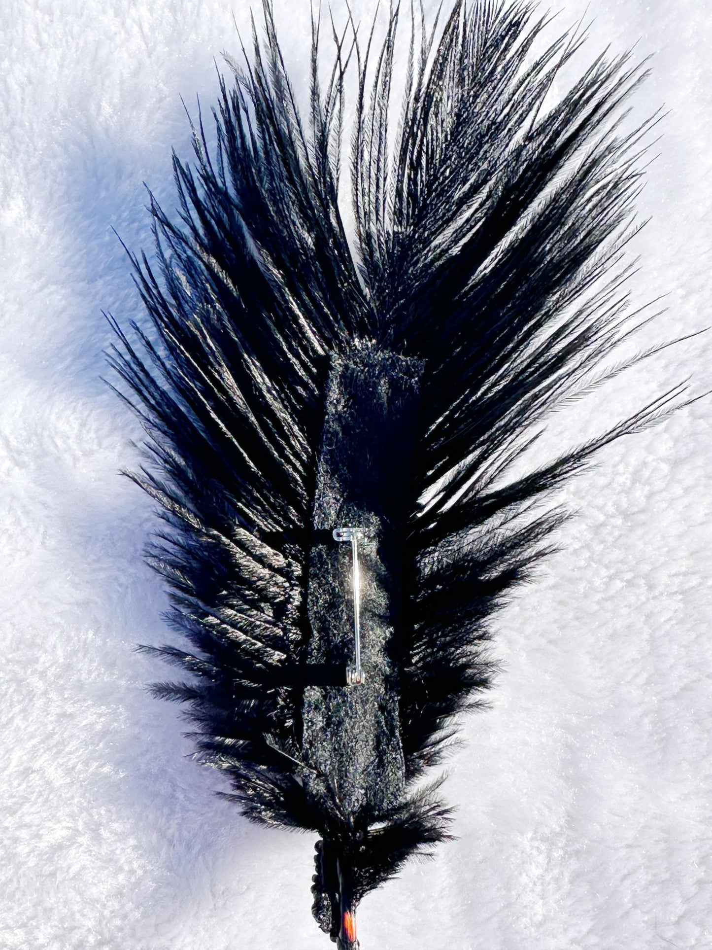 Handmade brooch, beaded and Ostrich feather brooch, size 7”x3”