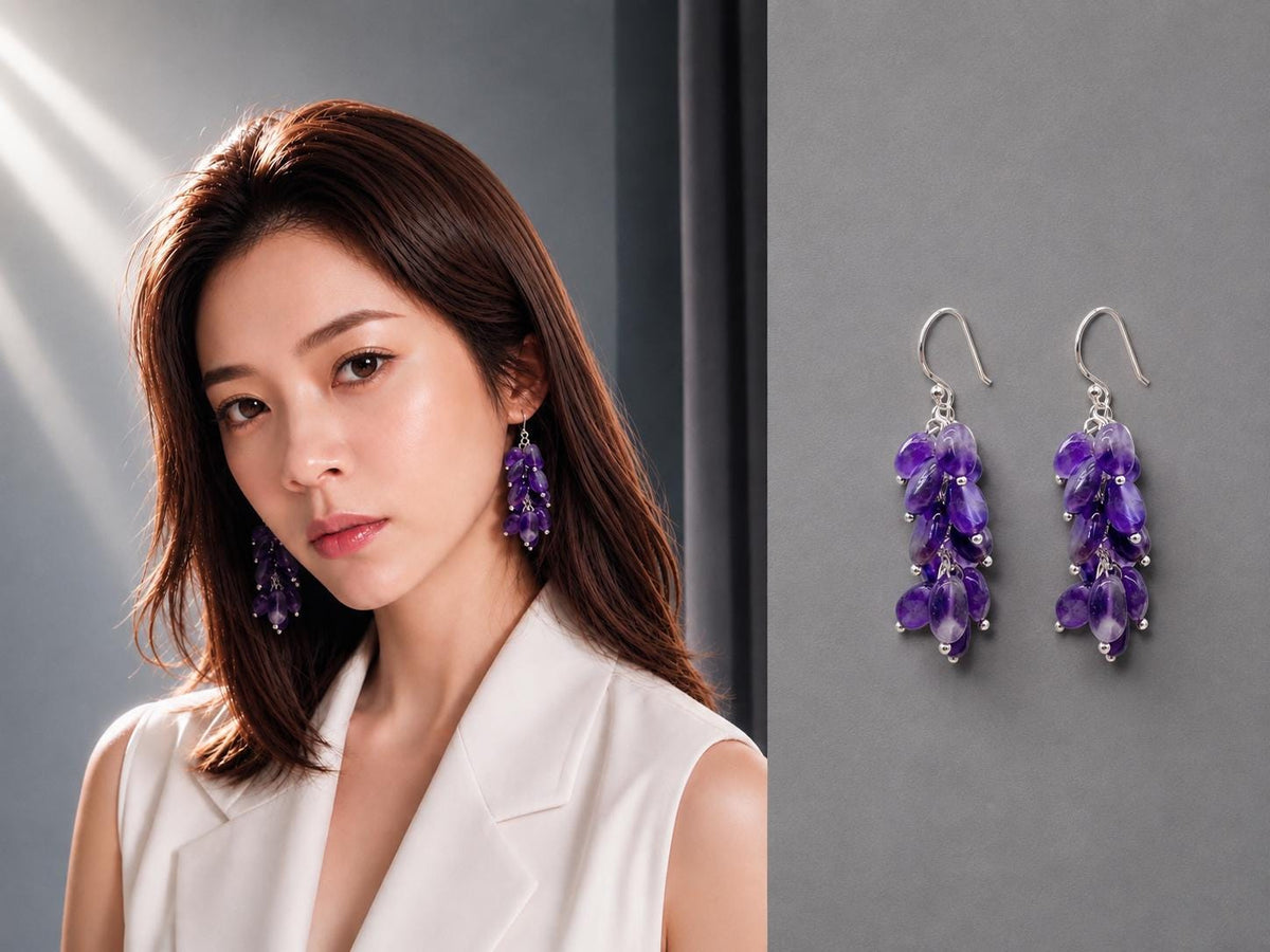 handmade earrings,  Dangle Earrings,  925 Sterling Silver  Hook with Amethyst