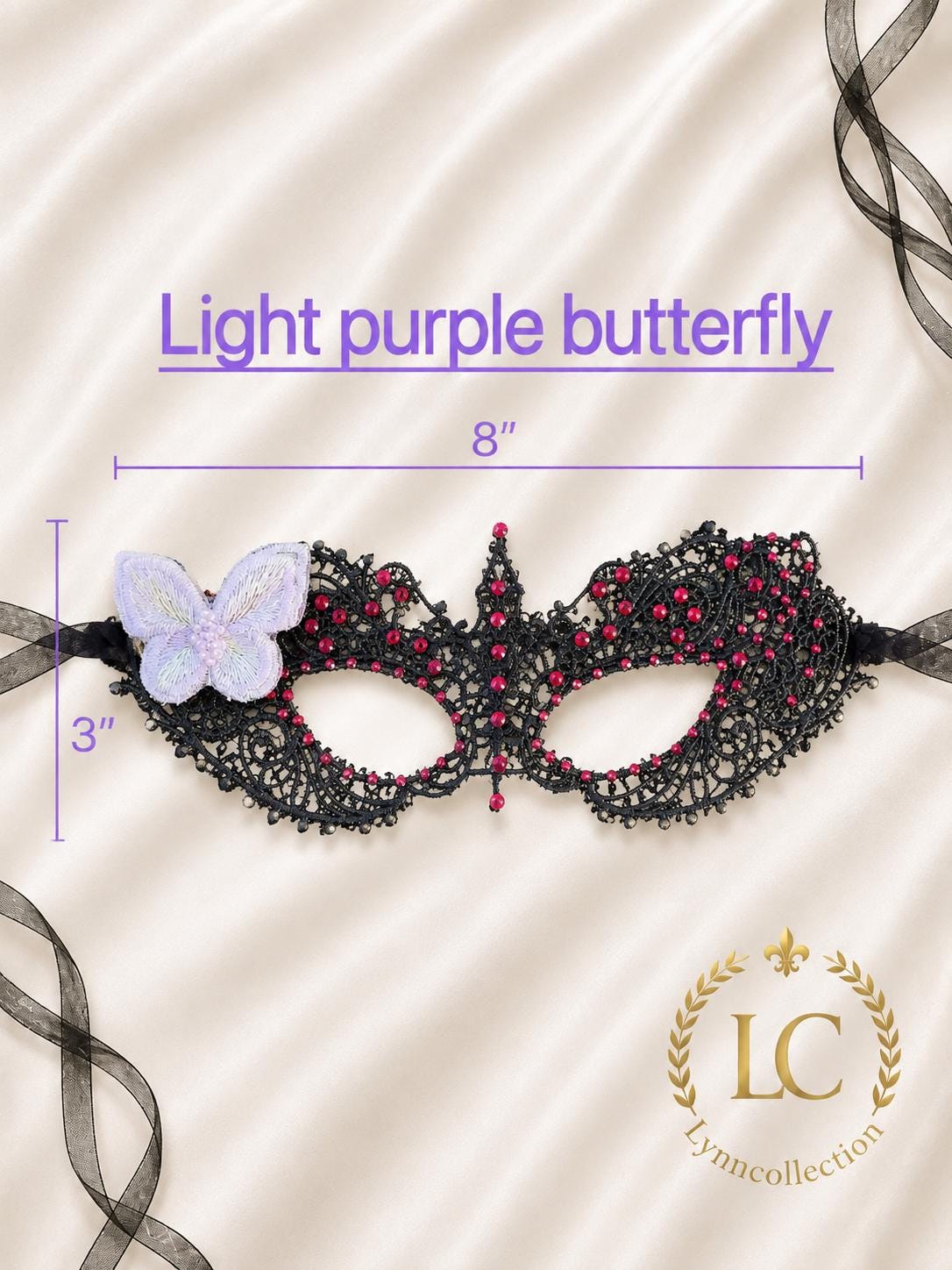 Lace Masquerade Mask, Red Rhinestone and Butterfly, Party Costume