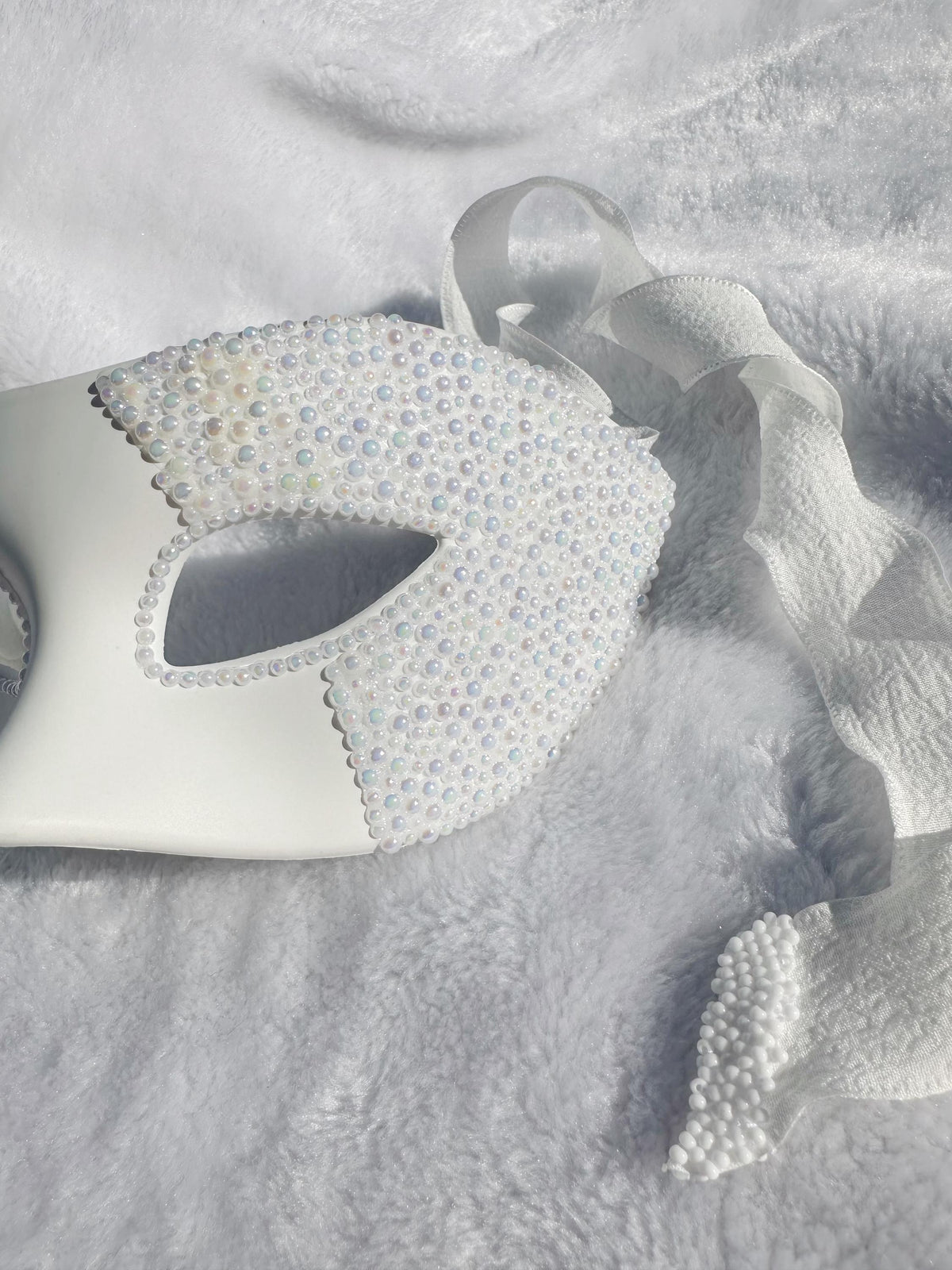 White Masquerade Mask with blue butterfly Venetian Style Mardi Gras Ball