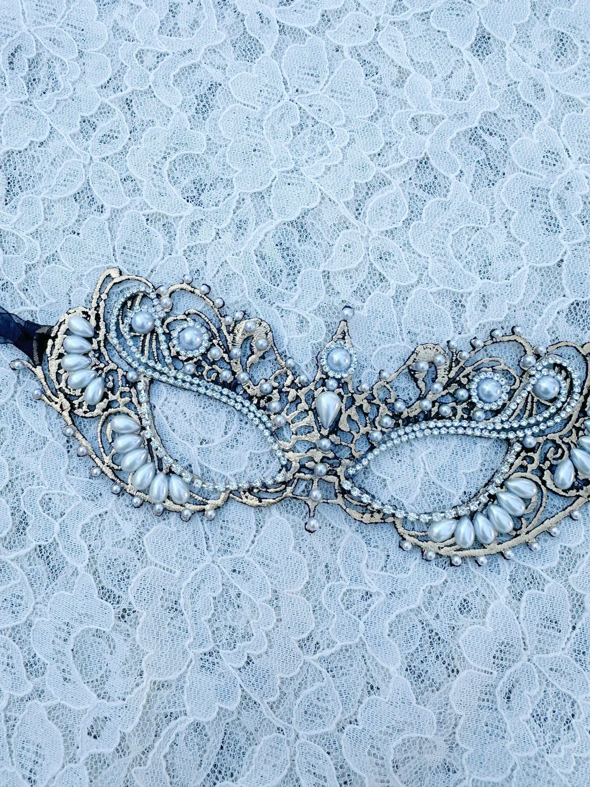 Copper and Black color Lace Masquerade Mask, Embroidered Party Mask with white Resin beads and rhinestone, party mask
