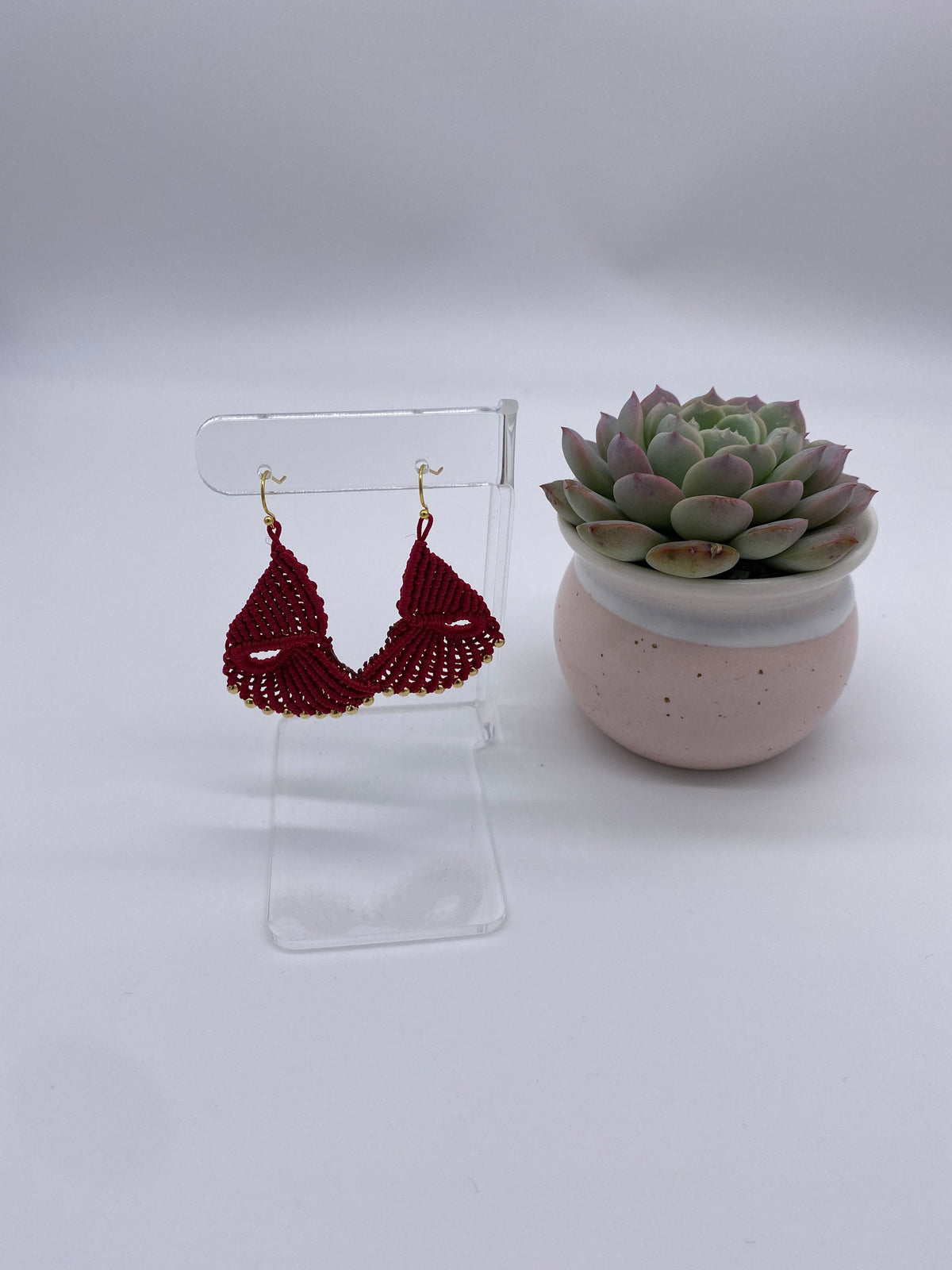 Red Macrame Dangle Earrings: Bohemian Tribal Jewelry