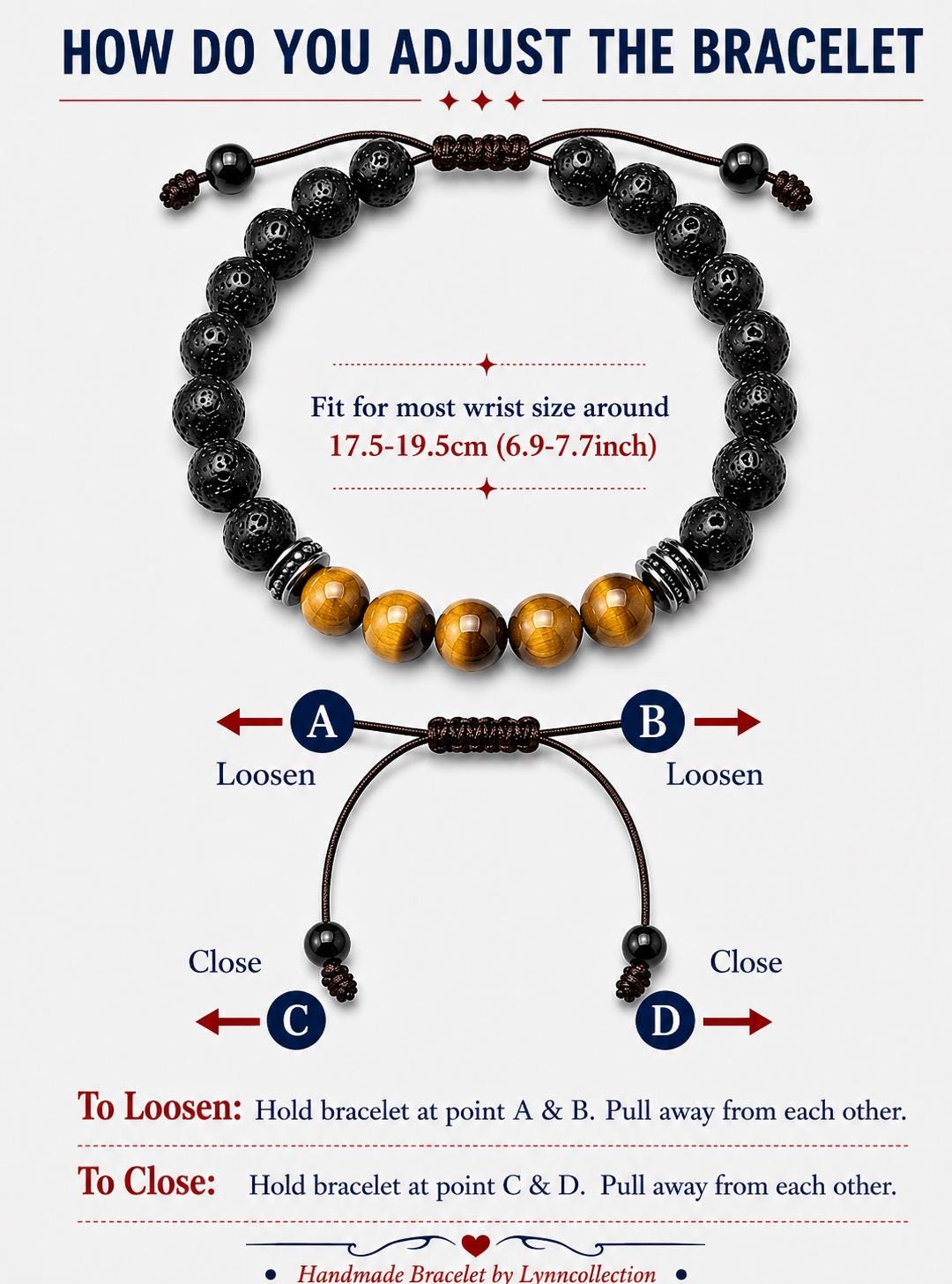 Gemstone Bracelet for HIM OR HER. Black Lava Stone & Tiger Eye Bracelet ,Adjustable Natural Gemstone Bracelet