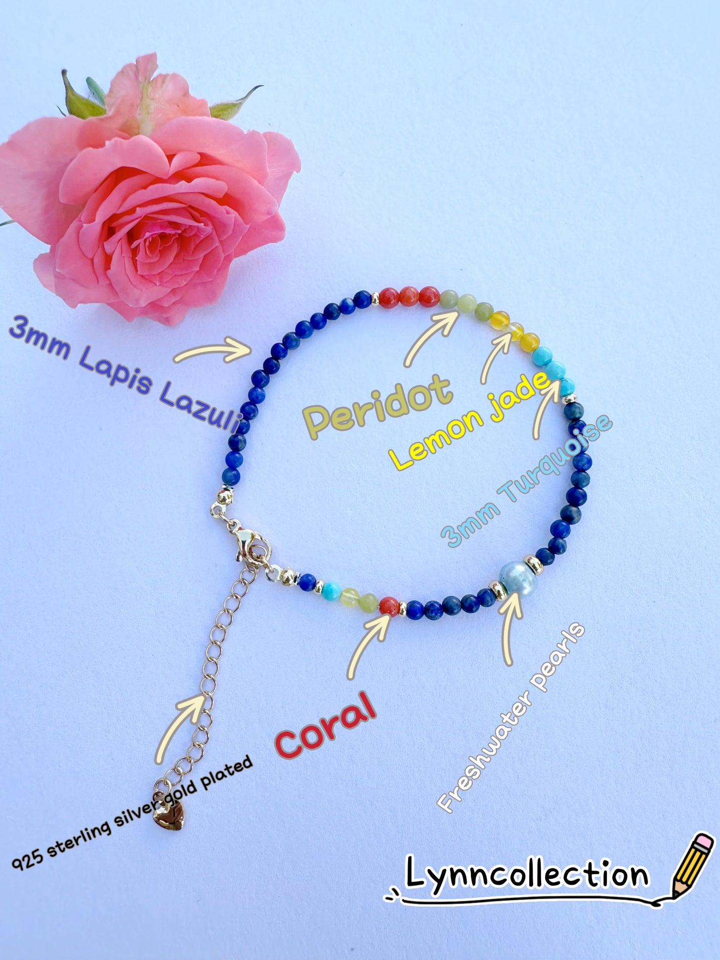 925 Sterling Silver gold plated with Lapis Lazuli bracelet