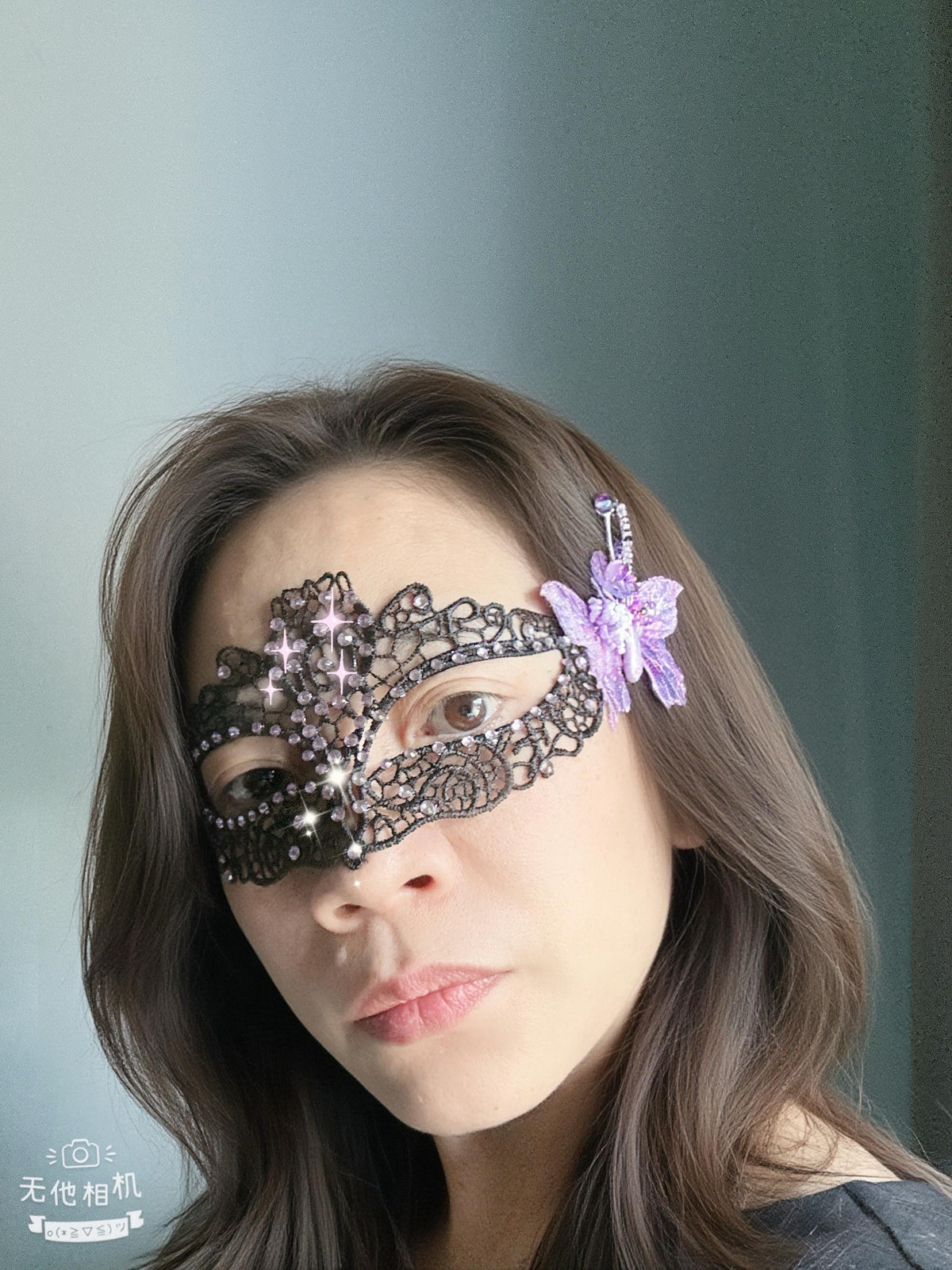 One of a Kind Purple Butterfly Mask, Handmade Black Lace Masquerade Mask, Venetian Eye Mask with Crystal Rhinestones