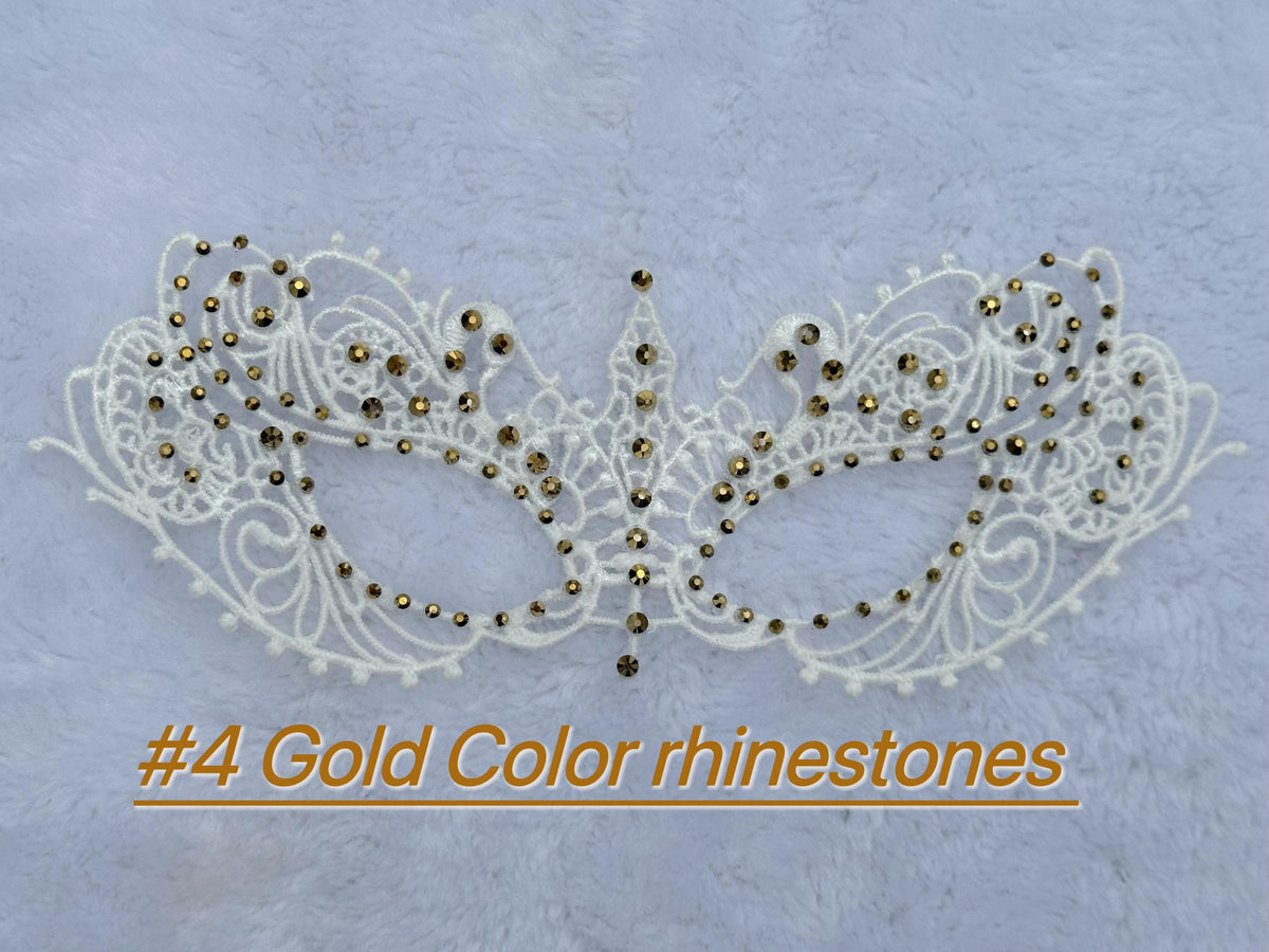 White Lace Masquerade Mask with Crystal Rhinestones, Venetian Eye Mask, Mardi Gras Mask, Wedding, Prom, Halloween Costume