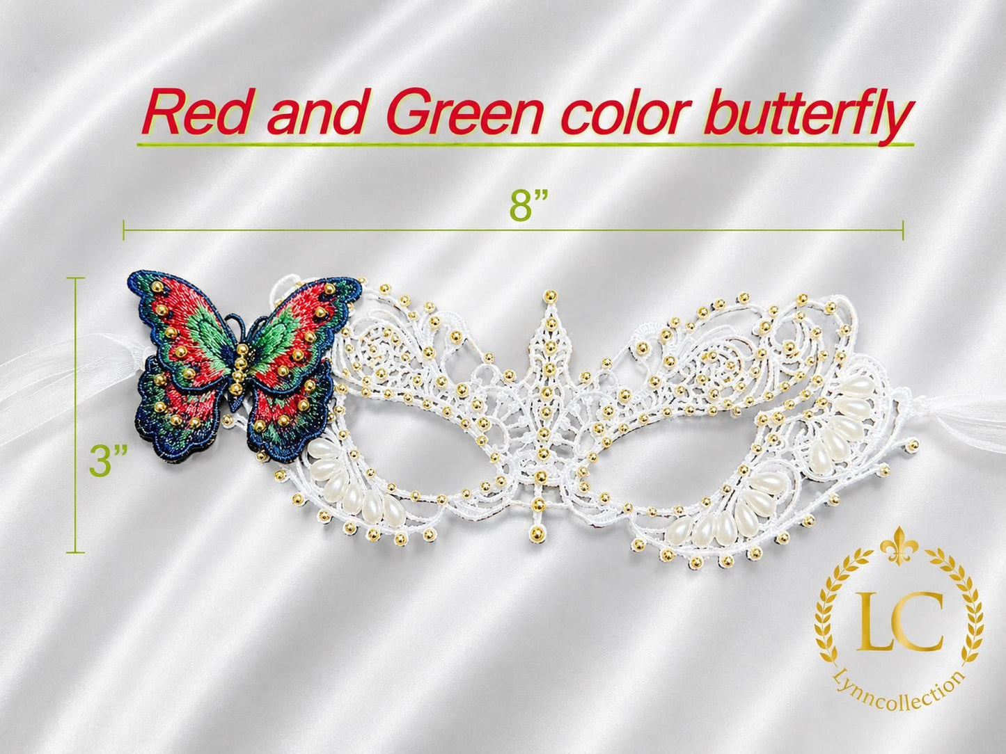 Embroidery butterfly Masquerade Mask, Women's Masquerade Mask, white Mask With gold resin beads and  Butterflies,Masquerade Ball Mask