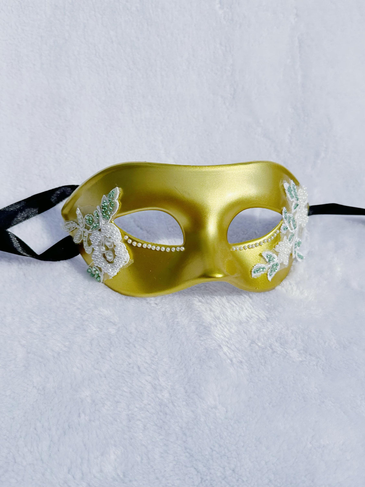 Gold Masquerade Mask with White Lace: Venetian Style Ball Mask