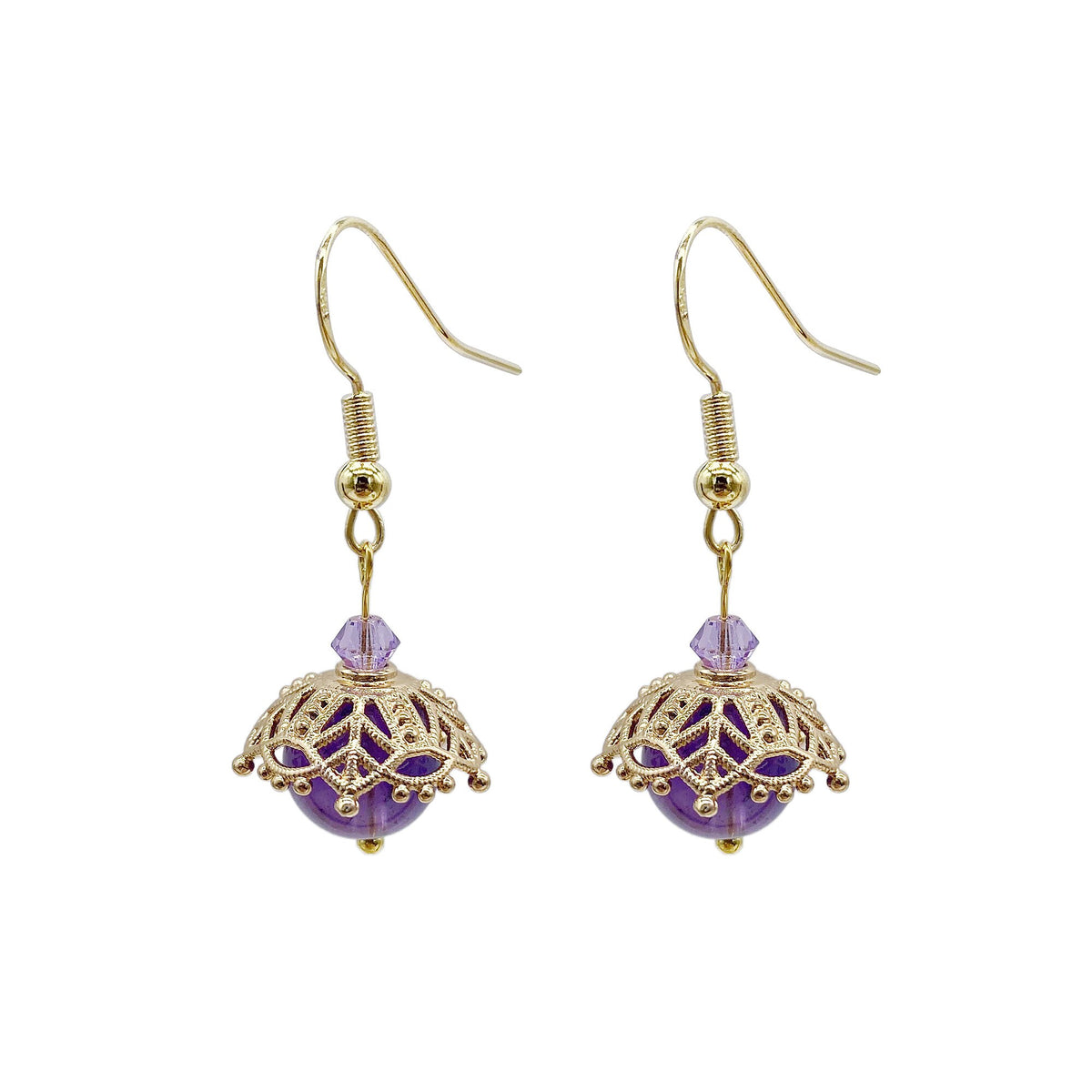 handmade earrings,  Dangle Earrings, Gold plated Hook with Amethyst