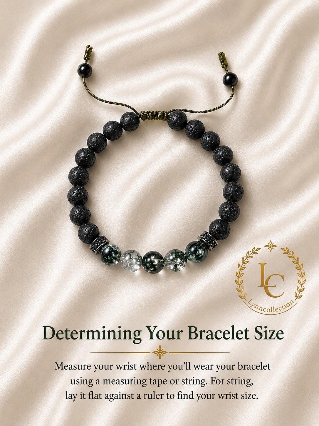 Bracelet for HIM AND HER. Made it with Black Lava Stone &  Green Phantom Quartz,Adjustable Knotted Cord