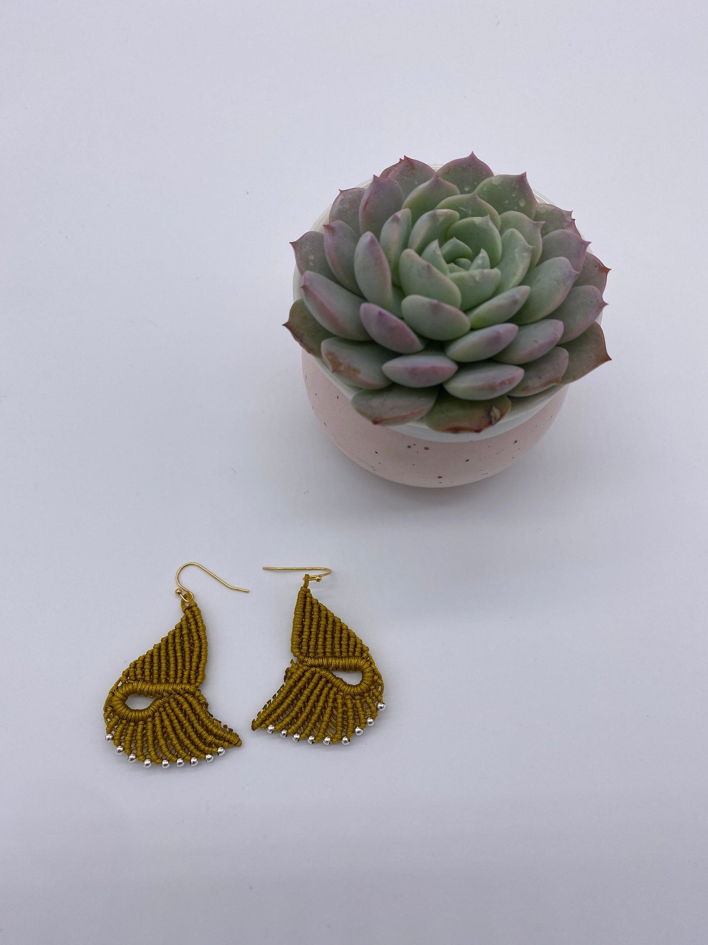 Gold Macrame Dangle Earrings: Bohemian Tribal Jewelry