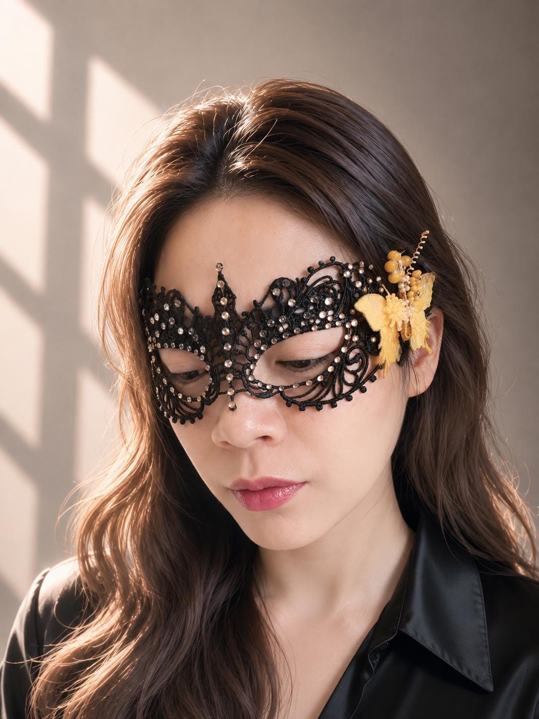 Handmade Yellow Butterfly Masquerade Mask, Black Lace Venetian Mask, Rhinestone  Eye Mask, Mardi Gras, Halloween Costume, Cosplay Accessory