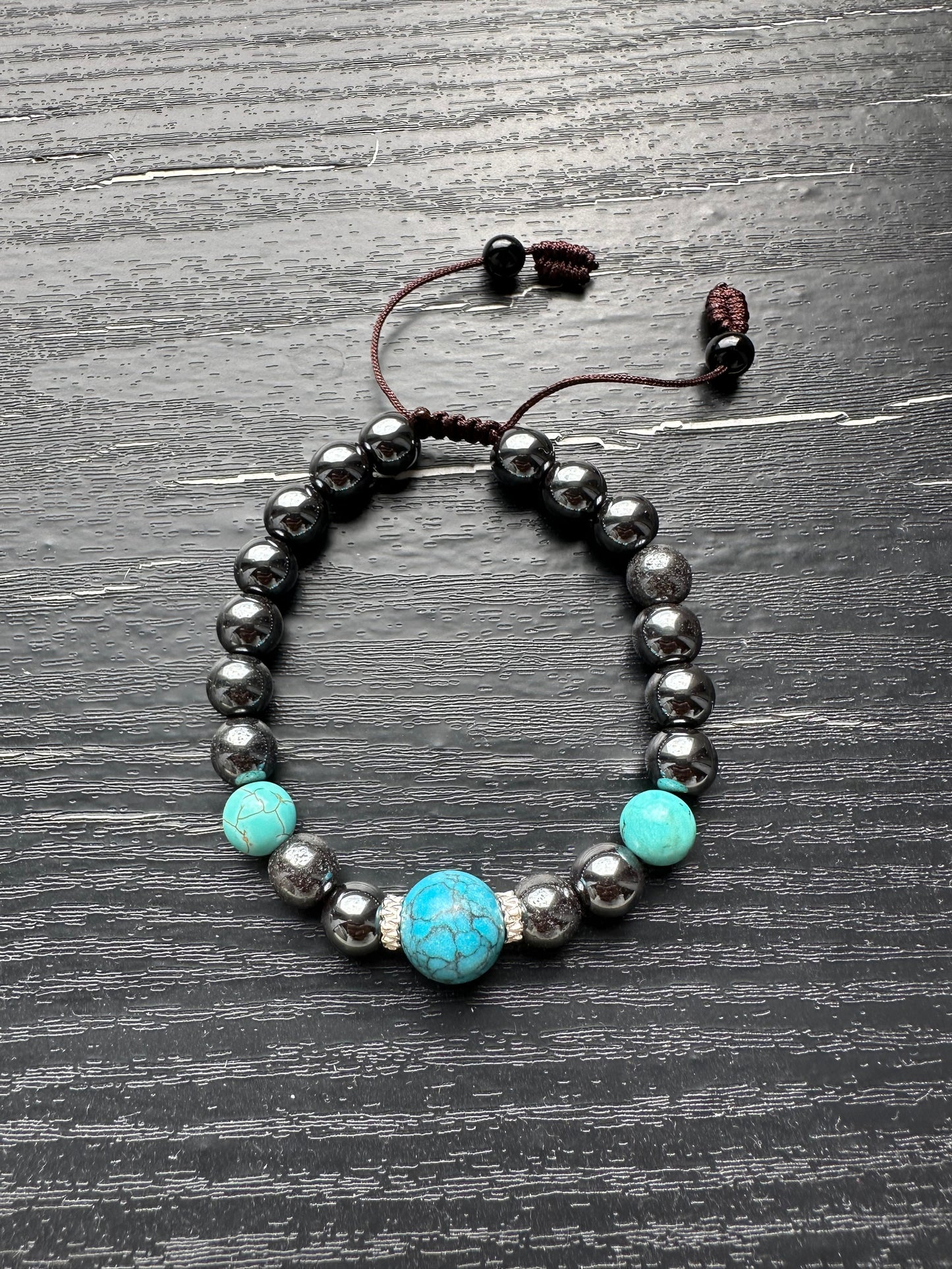 Bracelet For Men Natural Stone Beads Turquoise with 8mm hematite Stretch Bracelets Adjustable Bracelet for Men