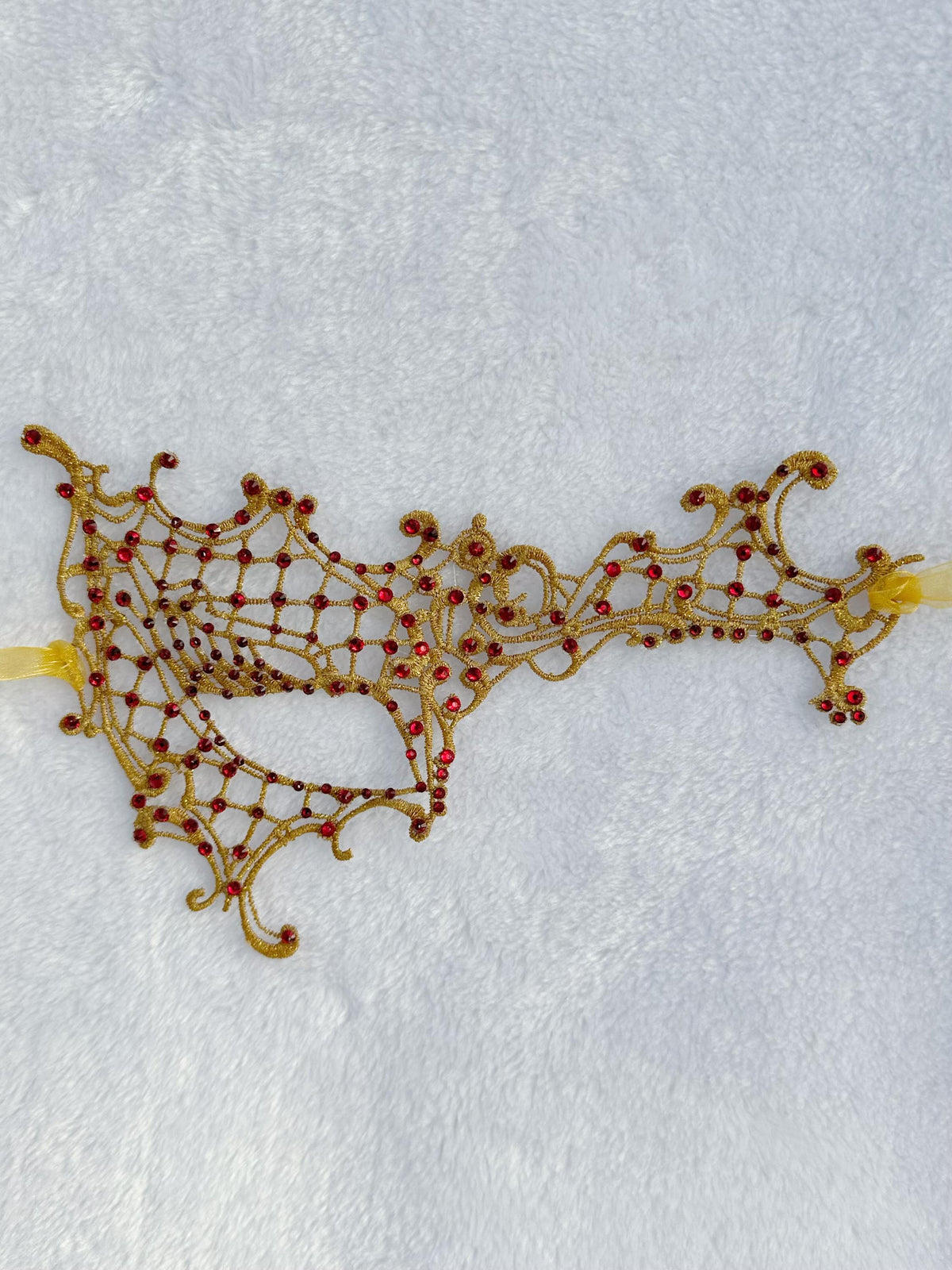 Lace Masquerade Mask with Red Rhinestones