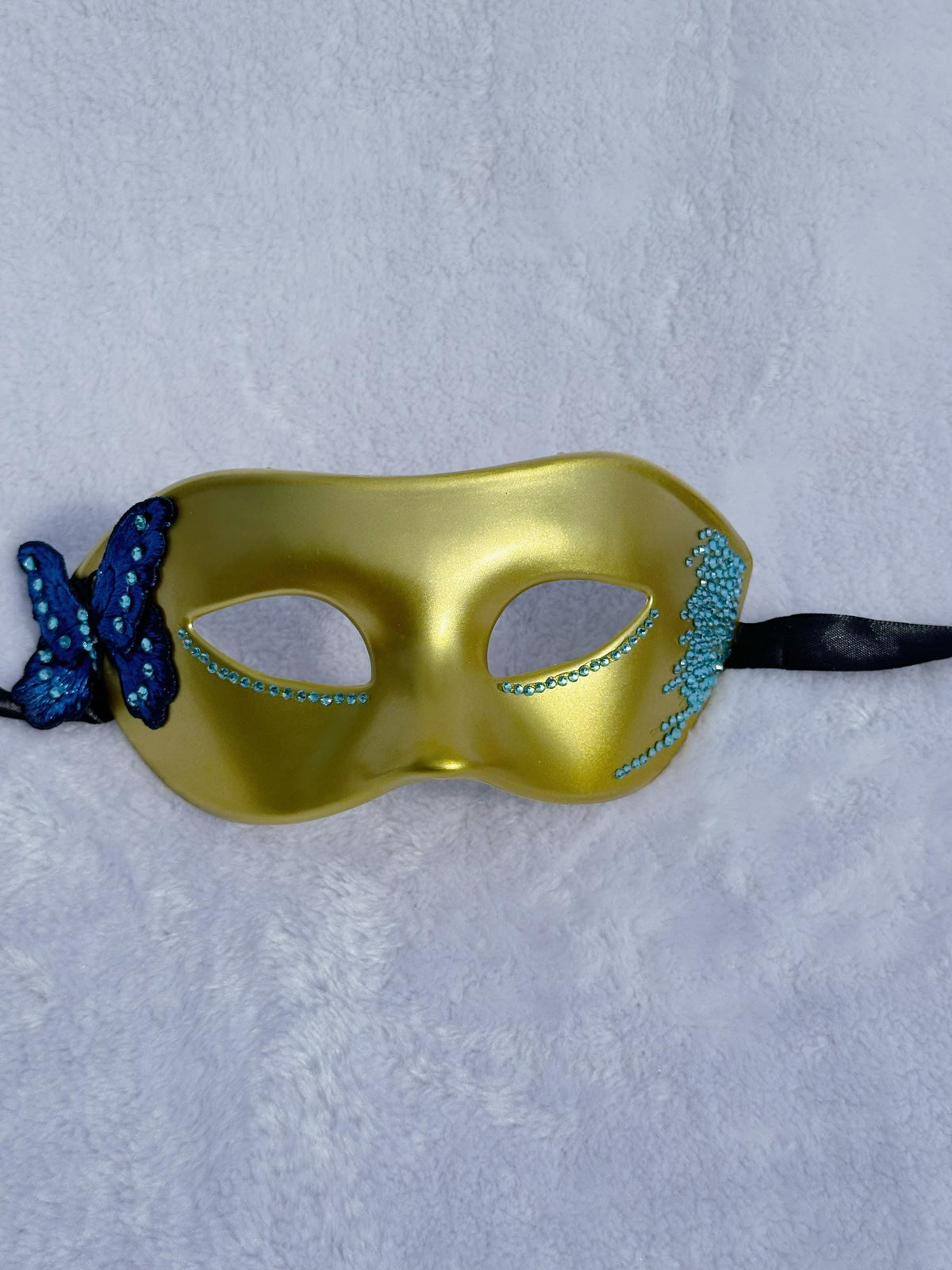 Blue Rhinestone Masquerade Mask: Butterfly Venetian Costume Ball Mask