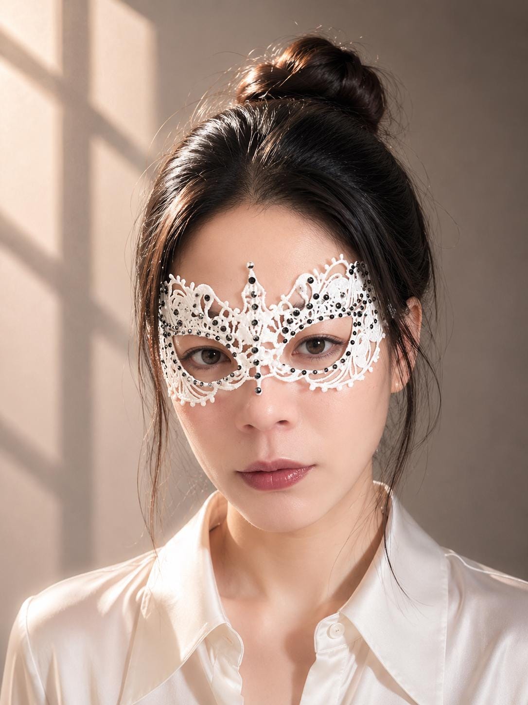 White Lace Masquerade Mask with Crystal Rhinestones, Venetian Eye Mask, Mardi Gras Mask, Wedding, Prom, Halloween Costume