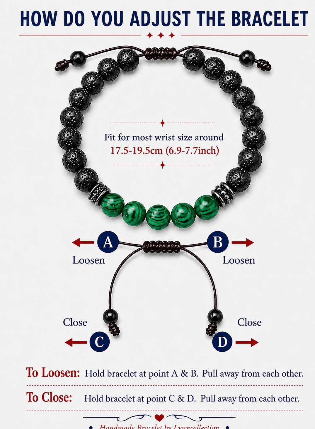Gemstone Bracelet for HIM OR HER. Black Lava Stone & Malachite Bracelet ,Adjustable Natural Gemstone Bracelet