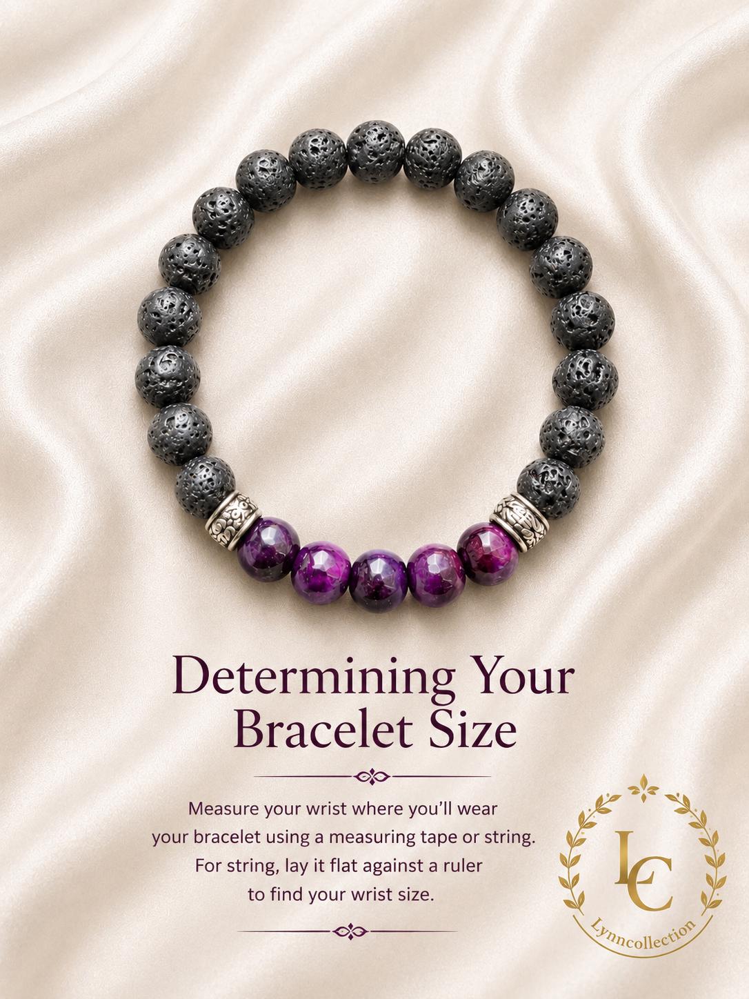 Gemstone Bracelet for HIM OR HER. Black Lava Stone & Purple Tiger Eye Bracelet , Elastic Stretch Cord Gemstone Bracelet